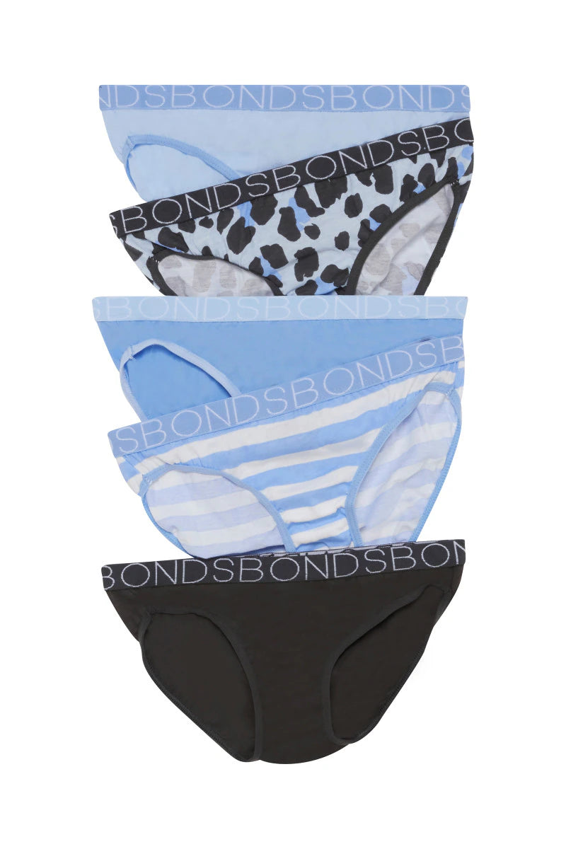 Bonds Girls Bikini 5 Pack - Blue Stripe Pack