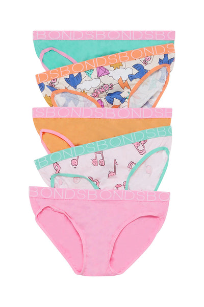 Bonds Girls Bikini 5 Pack - Music Print Pack