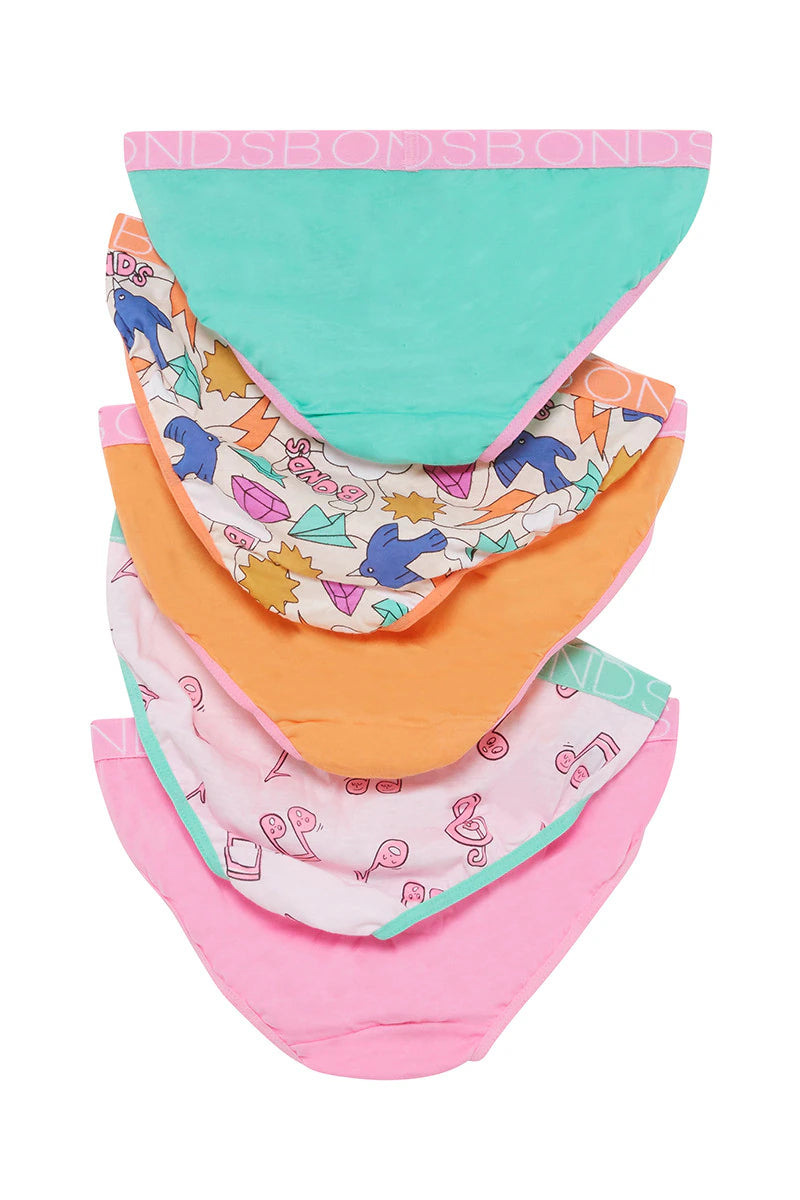 Bonds Girls Bikini 5 Pack - Music Print Pack