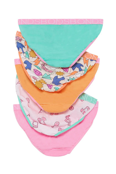 Bonds Girls Bikini 5 Pack - Music Print Pack
