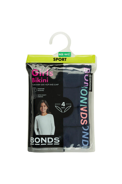 Bonds Girls Bikini Sport 4 Pack - Navy