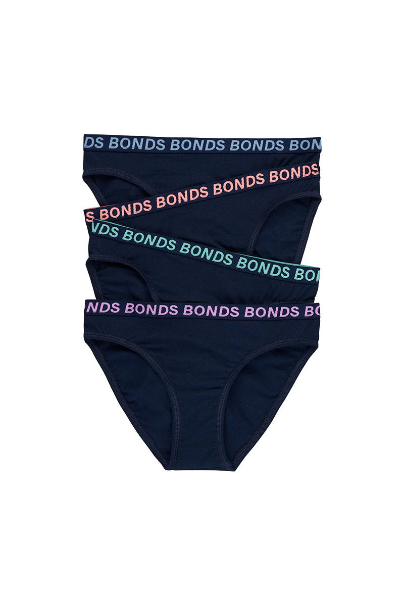 Bonds Girls Bikini Sport 4 Pack - Navy
