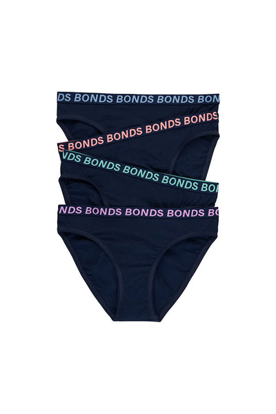 Bonds Girls Bikini Sport 4 Pack - Navy