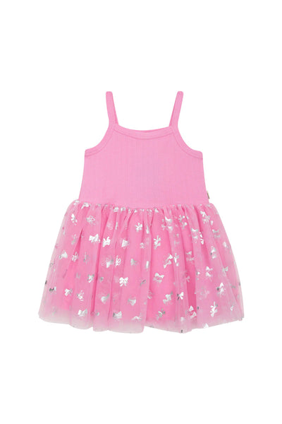 Bonds Girls Christmas Pointelle Tutu Dress - Pink Foil Bows