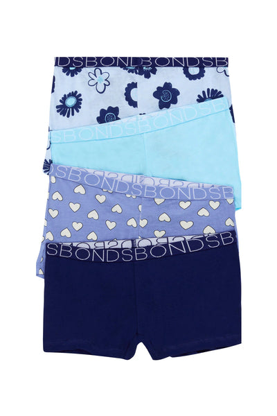 Bonds Girls Shortie 4 Pack - Mini Blue Wildflower