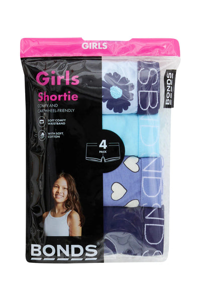 Bonds Girls Shortie 4 Pack - Mini Blue Wildflower