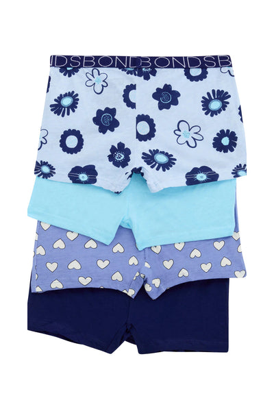 Bonds Girls Shortie 4 Pack - Mini Blue Wildflower