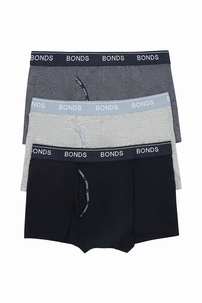 Bonds Men's Guyfront Trunk 3 Pack - Grey/Charcoal/Black