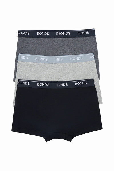 Bonds Men's Guyfront Trunk 3 Pack - Grey/Charcoal/Black
