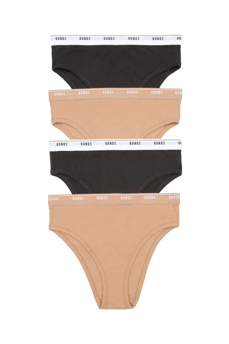 Bonds Womens Hi Leg 4 Pack - Black/Nude