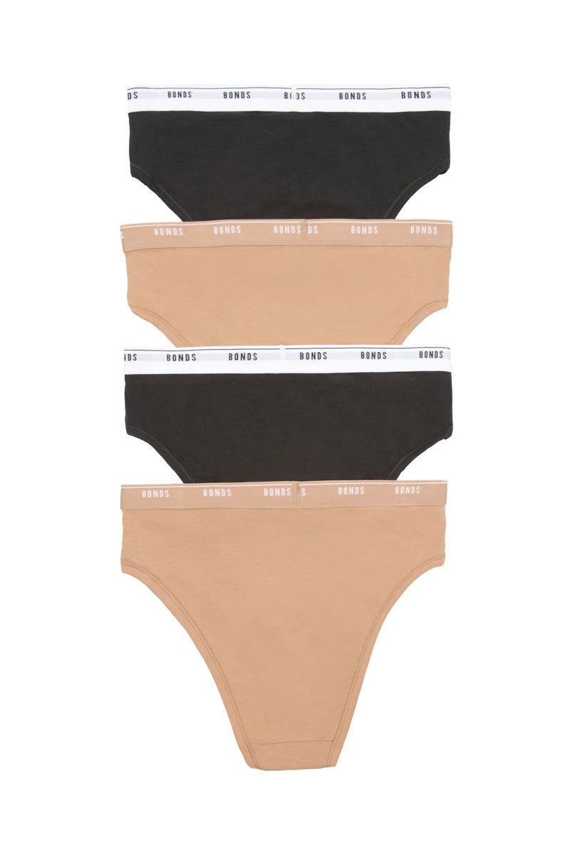Bonds Womens Hi Leg 4 Pack - Black/Nude