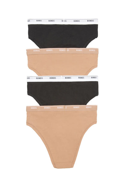 Bonds Womens Hi Leg 4 Pack - Black/Nude