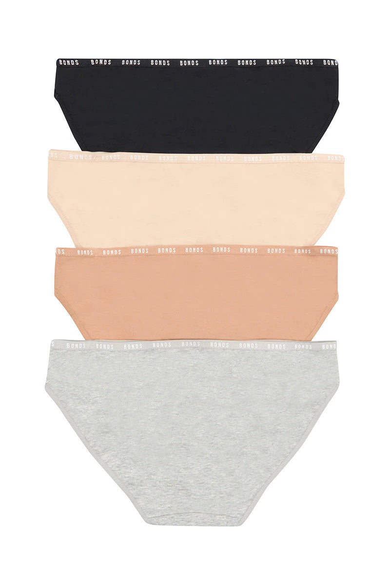 Bonds Womens Hipster Bikini 4 Pack - Grey Marle / Base Blush / Blush Latte / Black