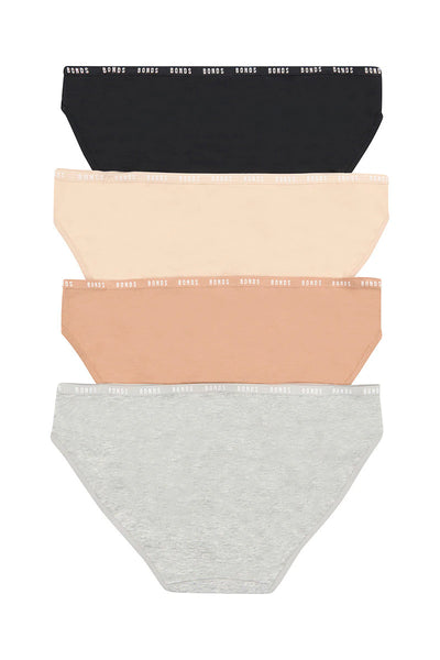 Bonds Womens Hipster Bikini 4 Pack - Grey Marle / Base Blush / Blush Latte / Black