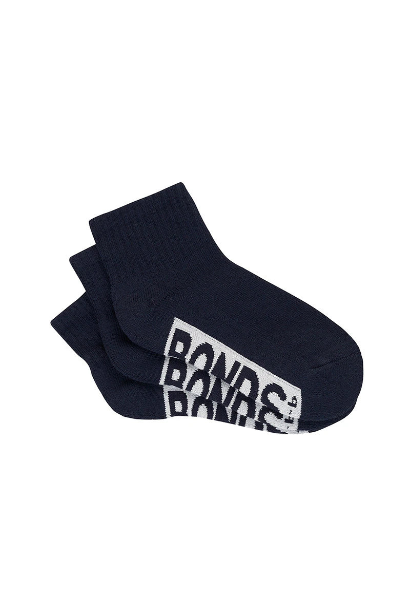 Bonds Kids Cushioned Quarter Crew Socks 3 Pack - Navy