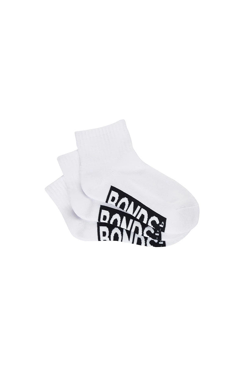 Bonds Kids Cushioned Quarter Crew Socks 3 Pack - White