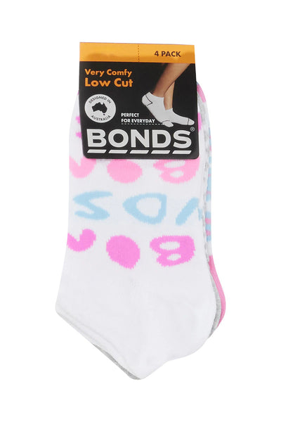 Bonds Kids Fashion Low Cut Socks 4 Pack - Bonds Print/White/Pink/Grey