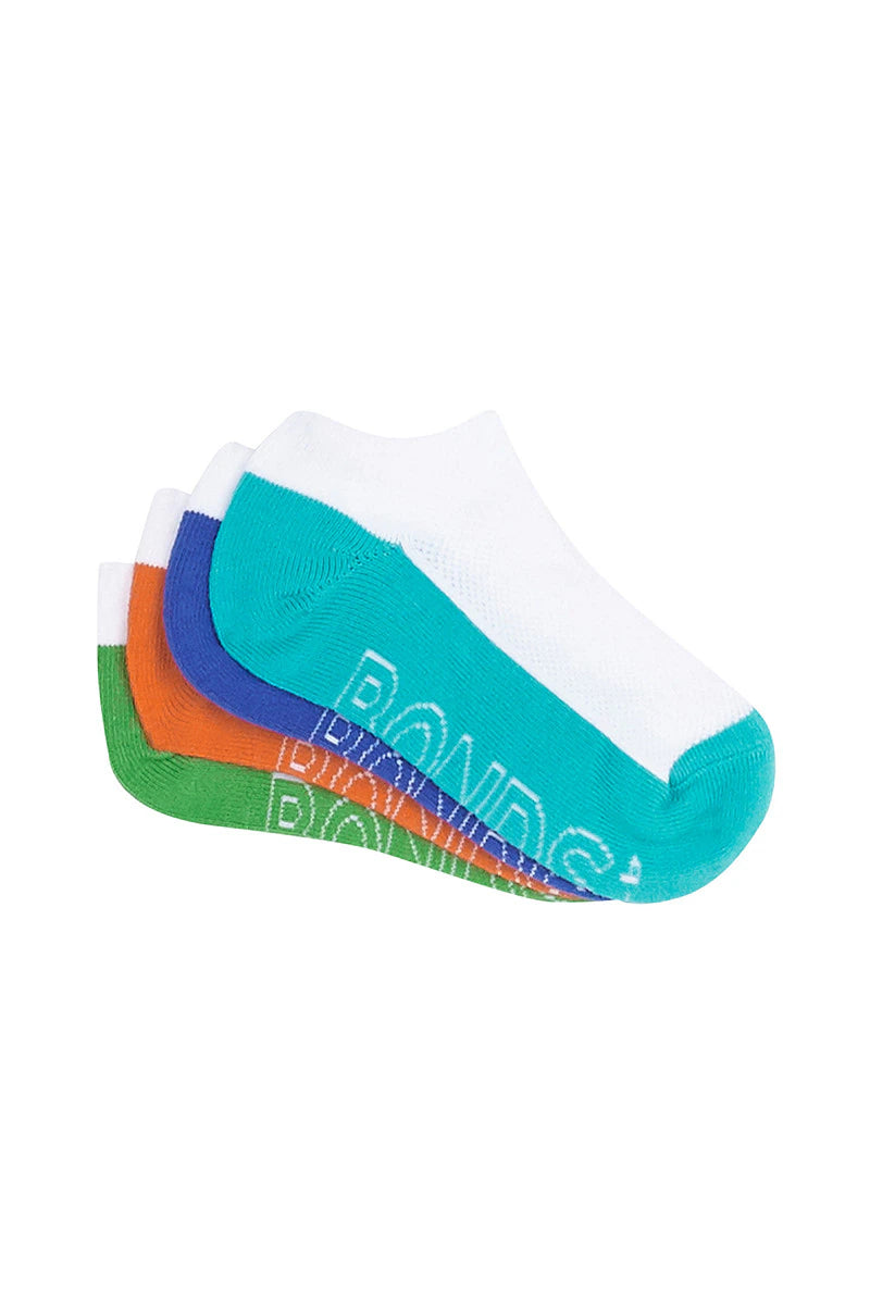 Bonds Kids Logo Light Low Cut Socks 4 Pack - White/Green/Orange/Blue/Teal