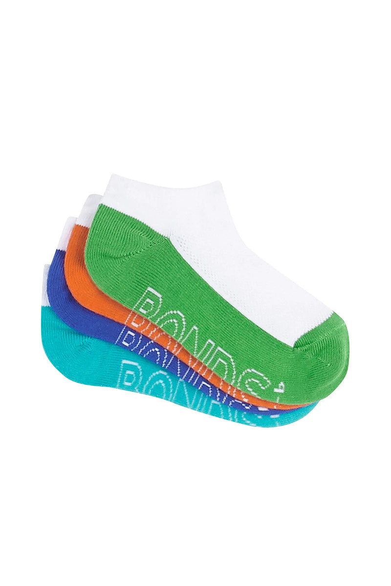 Bonds Kids Logo Light Low Cut Socks 4 Pack - White/Green/Orange/Blue/Teal