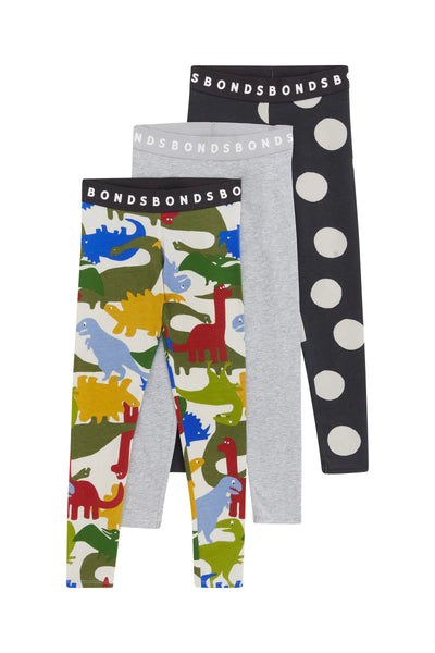 Bonds Kids Next Gen Legging 3 Pack - Dinosaur Print