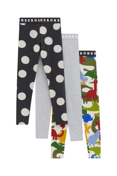 Bonds Kids Next Gen Legging 3 Pack - Dinosaur Print