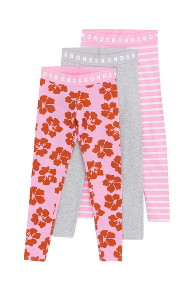 Bonds Kids Next Gen Legging 3 Pack - Hibiscus Breeze Pink