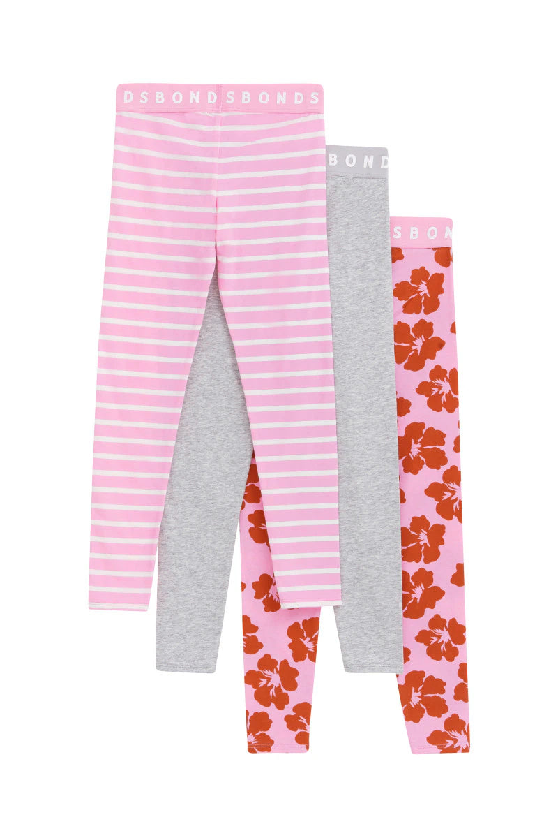 Bonds Kids Next Gen Legging 3 Pack - Hibiscus Breeze Pink