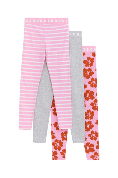 Bonds Kids Next Gen Legging 3 Pack - Hibiscus Breeze Pink