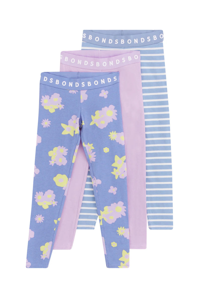 Bonds Kids Next Gen Legging 3 Pack - Garden Club Blue