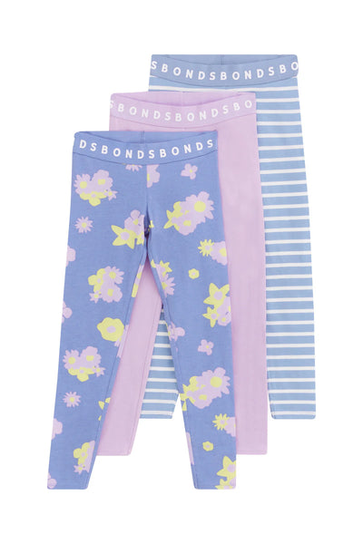 Bonds Kids Next Gen Legging 3 Pack - Garden Club Blue