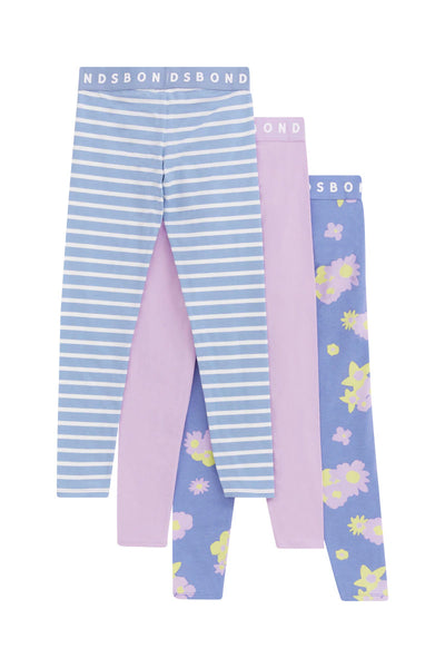 Bonds Kids Next Gen Legging 3 Pack - Garden Club Blue