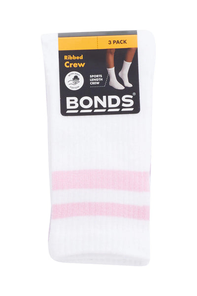 Bonds Kids Rib Crew Socks 3 Pack - White/Lilac/Pink/Blue