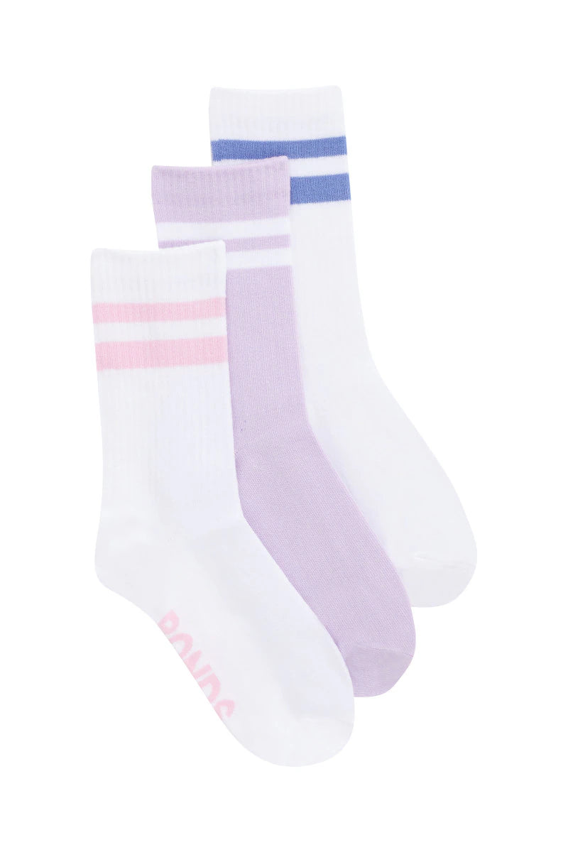 Bonds Kids Rib Crew Socks 3 Pack - White/Lilac/Pink/Blue
