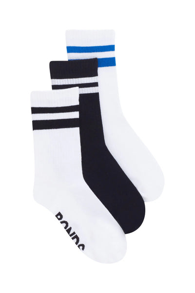 Bonds Kids Rib Crew Socks 3 Pack - White/Black/Blue