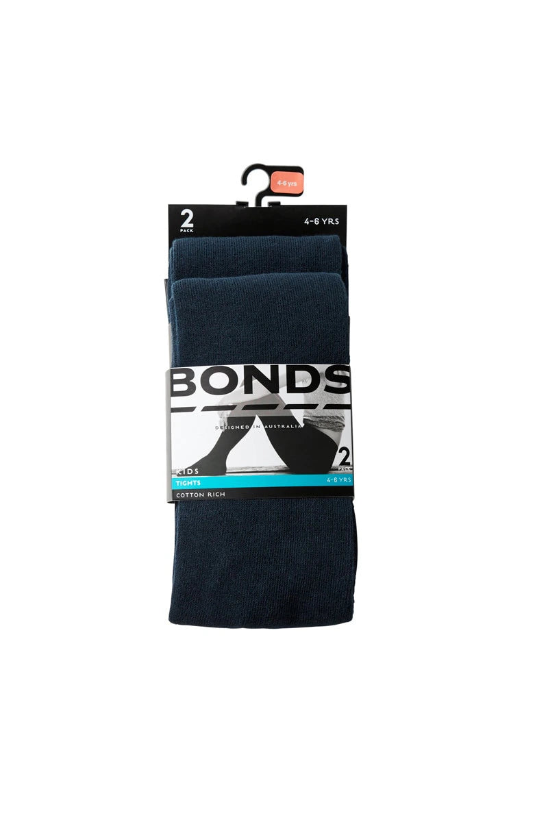 Bonds Kids School Tights 2 Pack - Navy
