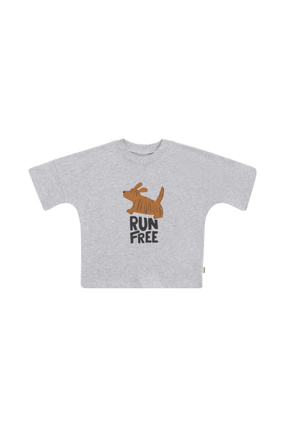 Bonds Kids Short Sleeve Drop Shoulder Tee - Run Free Ralph Grey