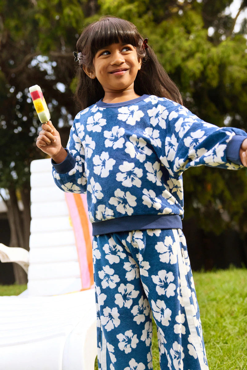 Bonds Kids Terry Toweling Pullover - Hibiscus Breeze Navy