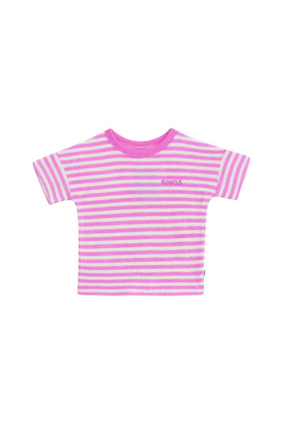 Bonds Kids Terry Toweling Relaxed Tee - Bonds Medium Brenton Stripe Pink