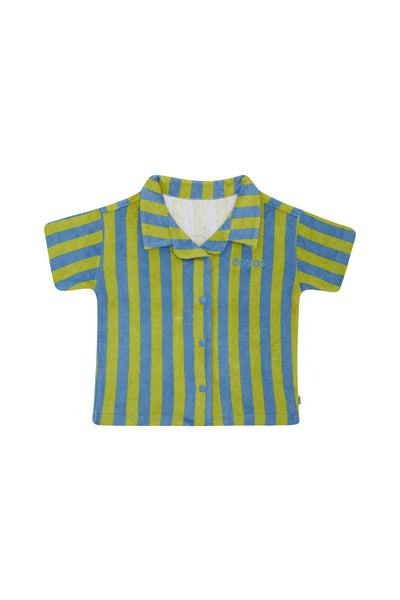 Bonds Kids Terry Toweling Short Sleeve Shirt - Bonds Vertical Stripe Terry Green