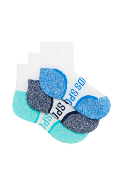 Bonds Kids Ultimate Comfort Quarter Crew Socks 3 Pack - Blue/Navy/Aqua