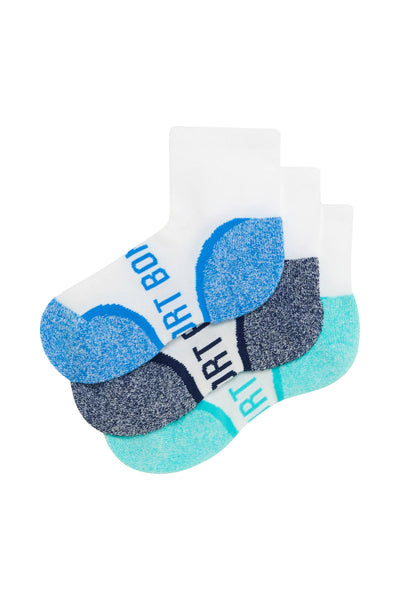 Bonds Kids Ultimate Comfort Quarter Crew Socks 3 Pack - Blue/Navy/Aqua