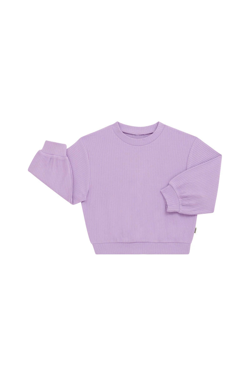 Bonds Kids Wide Rib Pullover - Cotton Purple Pansy