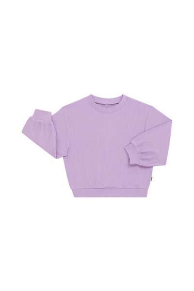 Bonds Kids Wide Rib Pullover - Cotton Purple Pansy
