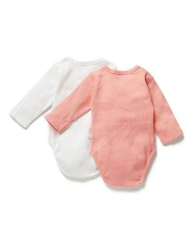 Little Green & Co Core Rib Long Sleeve Bodysuit 2 Pack - Peach/Milk - Outlet Shop For Kids