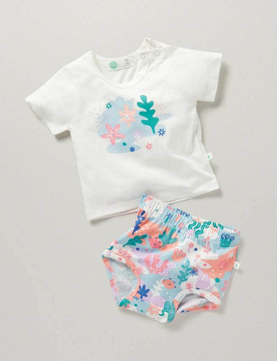 Little Green & Co Jersey Tee & Nappy Cover Set - Coral Garden - Outlet Shop For Kids
