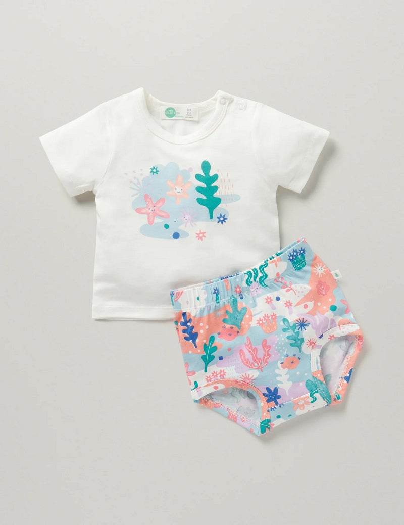 Little Green & Co Jersey Tee & Nappy Cover Set - Coral Garden - Outlet Shop For Kids