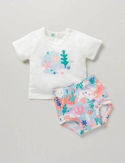 Little Green & Co Jersey Tee & Nappy Cover Set - Coral Garden - Outlet Shop For Kids