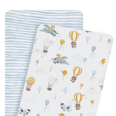 Living Textiles 2 Pack Bedside Co-Sleeper Fitted Sheets - Up Up & Away - Outlet Shop For Kids