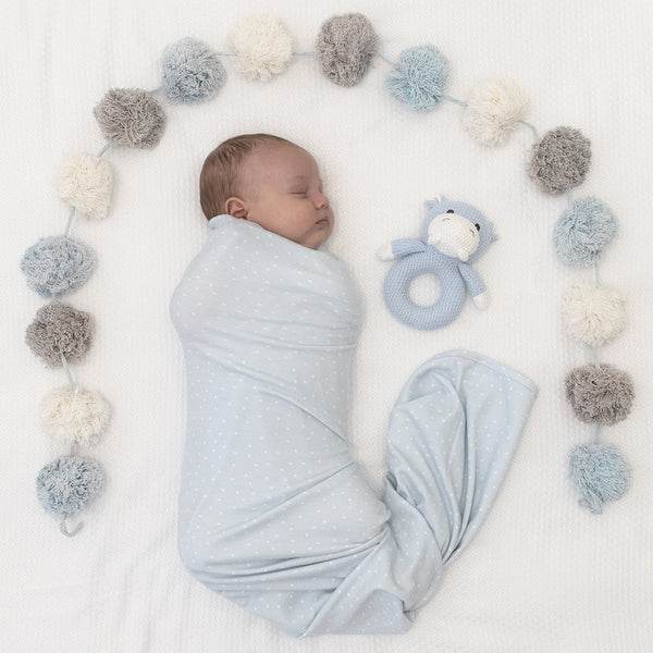 Living Textiles Jersey Swaddle & Rattle Gift Set - Dots/Hippo - Outlet Shop For Kids