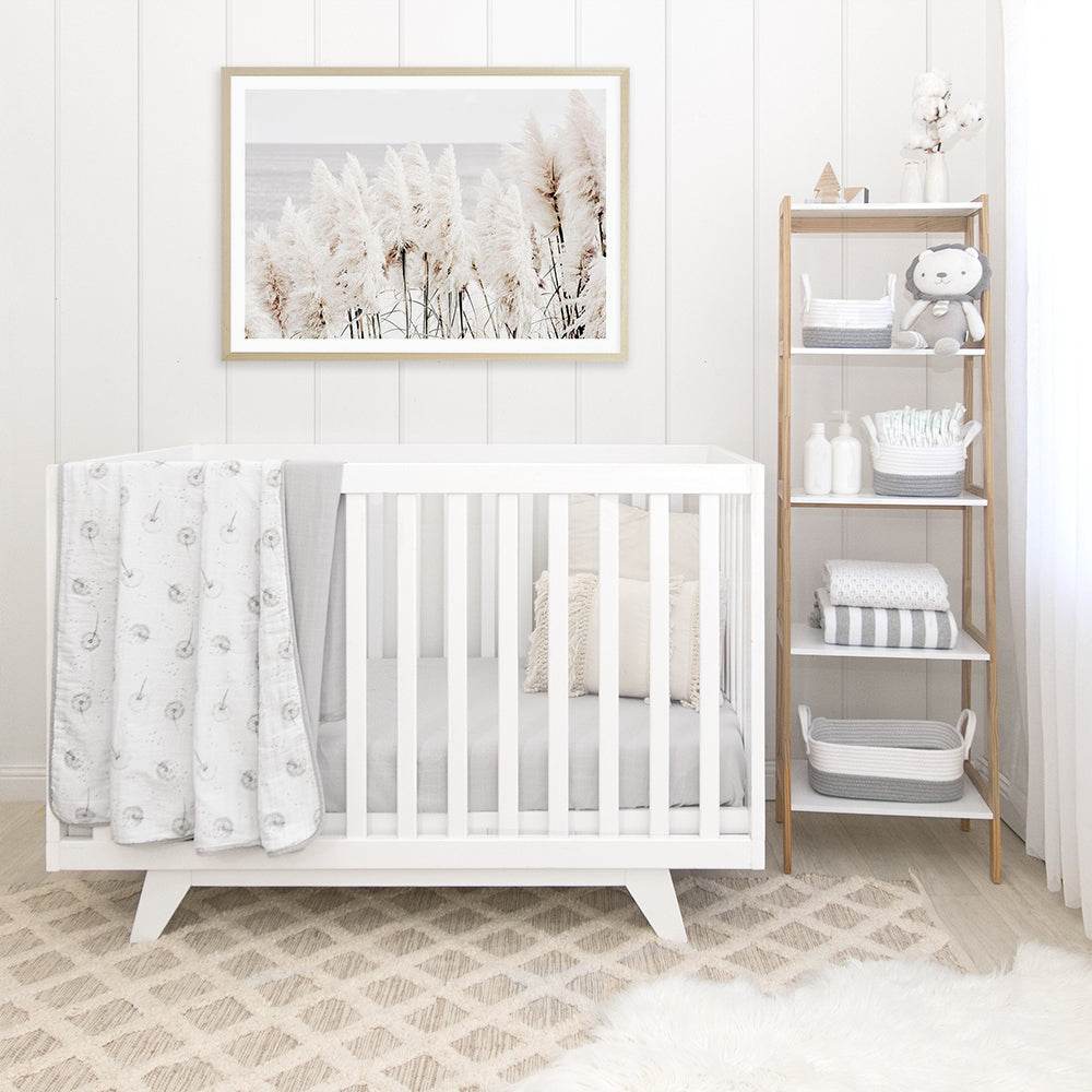 Living Textiles Organic Muslin 2 Pack Cot Fitted Sheets - Dandelion/Grey - Outlet Shop For Kids